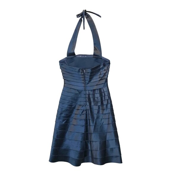 BCBGMaxAzria Halter Dress Size S Blue Polyester Mesh Lined Pleated Backless - Picture 4 of 9